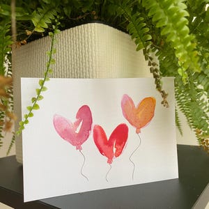 Handgefertigte Grußkarte Herz-Luftballons | A6 Karte | Personalisiert | Aquarell-Karte