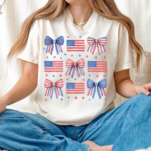 USA Bow Shirt, Comfort Colors, America Bow Tshirt for Fourth of July, Patriotic Bow Tee, Memorial Day Shirt, USA Top, July 4th Tshirt