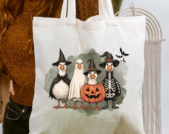 Halloween Goose Canvas Tote Bag: Funny Spooky Season Trick-or-Treat