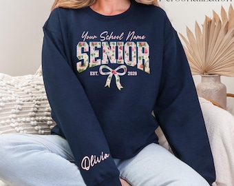 Custom Senior Year Sweatshirt for Her Class of 2026 Personalized Sweatshirt Floral Coquette Bow Senior Sweater Graduation Gift Senior Girl