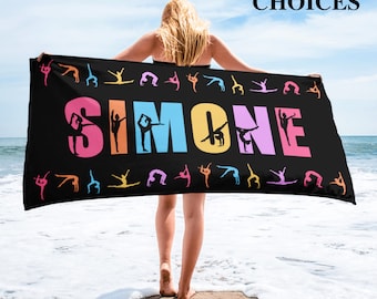 Personalized Gymnast Beach Towel Custom Gymnastics Team Towel Competition Gift for Gym Girl  Gymnast Name Towel Gymnastics Theme Pool Towel