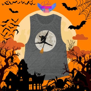 Gray Pole Dancer Halloween Tank Top. Halloween Pole Dancing Muscle Tee. Fall Halloween Pole Dancing Shirt. Gift for Pole Dancer. Sexy Witch Shirt. Sexy Halloween Top for Pole Dancer. Stripper Halloween Shirt. Halloween Tank Top. Pole Instructor Shirt