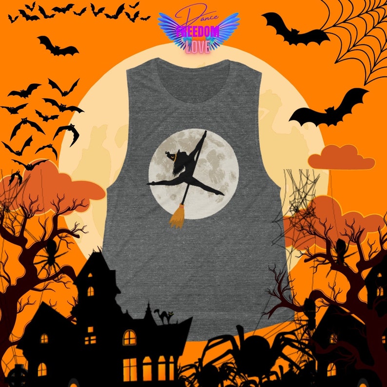 Gray Pole Dancer Halloween Tank Top. Halloween Pole Dancing Muscle Tee. Fall Halloween Pole Dancing Shirt. Gift for Pole Dancer. Sexy Witch Shirt. Sexy Halloween Top for Pole Dancer. Stripper Halloween Shirt. Halloween Tank Top. Pole Instructor Shirt