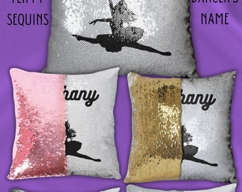 Personalized Ballet Dancer Sequin Pillow Case Custom Gift For Ballerina Flippy Sequin Pillow With Name Ballet Gift Ballerina Bedroom Decor