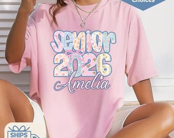 Personalized Senior 2026 Shirt Custom Comfort Colors Senior Class of 26 Tshirt Preppy High School Senior Girl Gift Coquette College Senior T