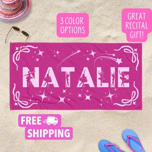 Custom Ballet Dancer Beach Towel Personalized With Name Ballerina Gift for Ballet Dancer Beach Towel Ballerina Recital Gift Summer Gift