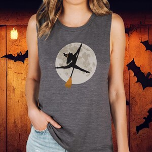 Gray Pole Dancer Halloween Tank Top. Halloween Pole Dancing Muscle Tee. Fall Halloween Pole Dancing Shirt. Gift for Pole Dancer. Sexy Witch Shirt. Sexy Halloween Top for Pole Dancer. Stripper Halloween Shirt. Halloween Tank Top Pole Instructor Shirt.