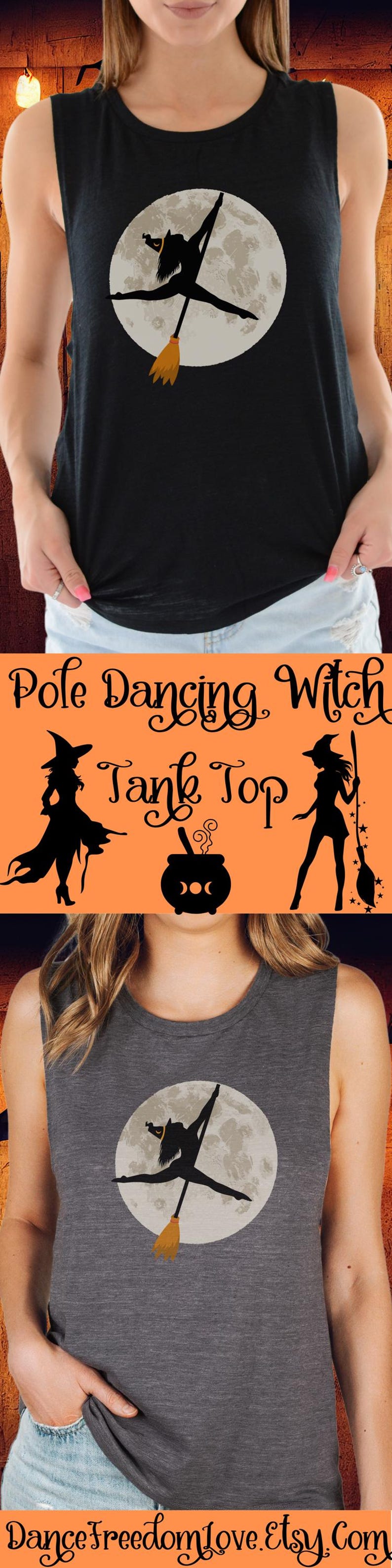 Sexy Pole Dancing Witch Halloween Tank Top for Pole Dancer. Black Sleeveless Pole Dancer Halloween Muscle Tee. Halloween Shirt for Pole Dancer. Halloween Shirt for Stripper. Sexy Witch Shirt Pole Dancer Gift. Stripper Gift Halloween Pole Fitness Top.