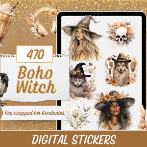 Boho Witchy Planner Stickers Digital, Witchcraft Digital Planner Stickers, 470 Goth Planner Stickers, Bohemian Style