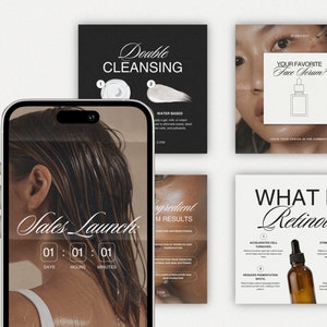 220 szablonów na Instagram dla pielęgnacji skóry i urody, projekty Canva dla kosmetologów i dermatologów, posty w mediach społecznościowych dla medycyny i trądziku