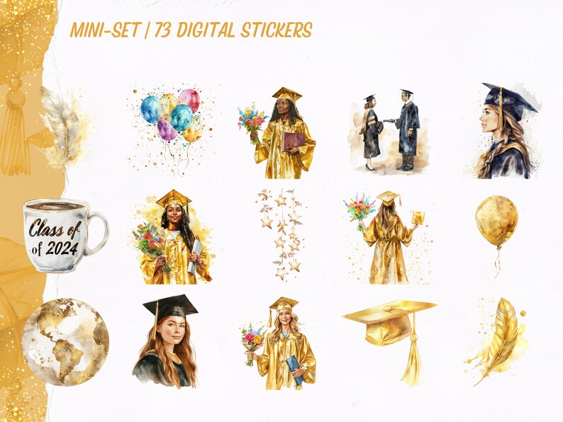 Gold Graduation Digital Planner Stickers, 73 Goodnotes Stickers ...