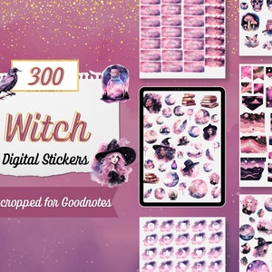 Witchy GoodNotes Stickers, 300 Witch Aesthetic GoodNotes Planner Digital Stickers Pack, Pastel Goth, Aesthetic Digital Sticker Book