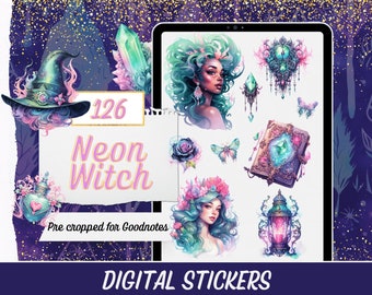 Neon Witchy Planner Sticker, Witchcraft Digital Planner Sticker, 126 Neon Witchy Sticker, GoodNotes Digital Sticker Pack, Witches PNG