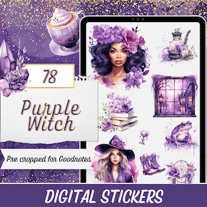 Purple Witch Planner Stickers Digital, Witchcraft Digital Planner Stickers, 78 Goth Planner Stickers, GoodNotes Digital Sticker Pack