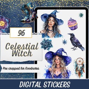 Celestial Witch Digital Planner Stickers, Goodnotes Mystery Stickers, Fantasy Stickers, Lunar Stickers, Magic Moon Stickers, Zodiac Stickers