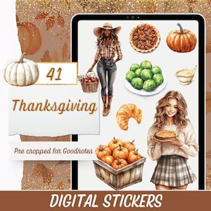 Thanksgiving Digitale Aufkleber für GoodNotes, 41 GoodNotes Planer Aufkleber, digitale Aufkleber mit Herbstmotiven, festliches Thanksgiving Sticker Pack