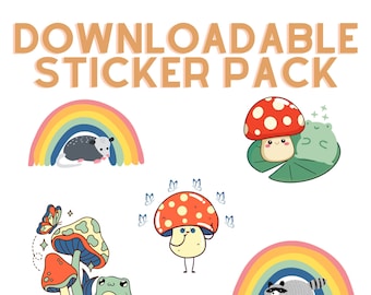 Cottagecore Sticker Pack: Mushroom, Frog, Rainbow, Animals (Digital Download)