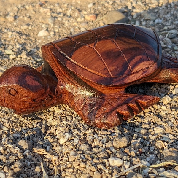 Sea turtle ironwood figurine, sea turtle wooden carving, dark wood decor, ocean theme decor, turtle wood figurine