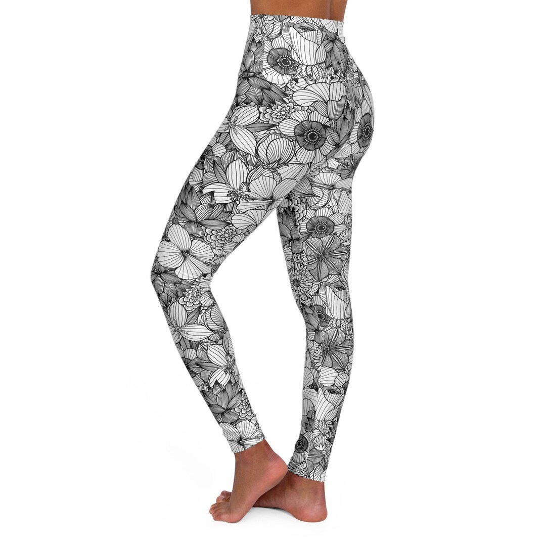 Pink Lotus Flower Leaf Print Gym Fitness Leggings Women's Yoga Pants