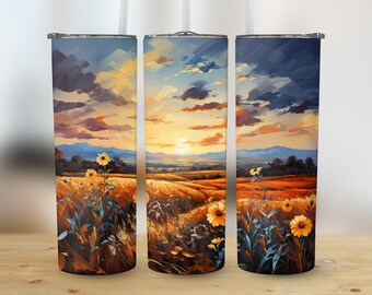 Sunflower Tumbler Design Fall Sunflower Sunset 20 oz Skinny Tumbler Sublimation Design Tumbler Wrap Png Instant Digital Download PNG