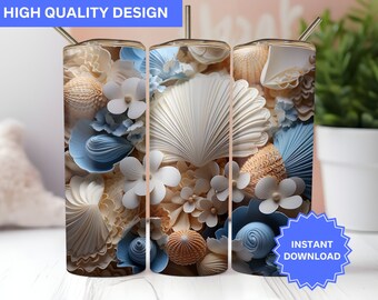 3D-snäckskal sömlös tumblersjal pilgrimsmussla snäckskal 20 oz smal tumbler sublimeringsdesign tumblersjal direkt digital nedladdning