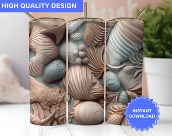 3D Seashells Seamless Tumbler Wrap Tan Beach Seashells 20 oz Skinny Tumbler Sublimation Design Tumbler Wrap Instant Digital Download