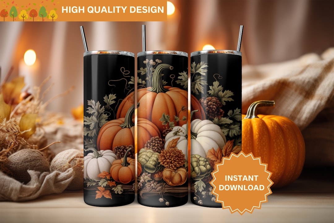 Fall Pumpkins Mulicolor PNG Fall Tumbler Wrap 20 Oz Skinny Tumbler ...