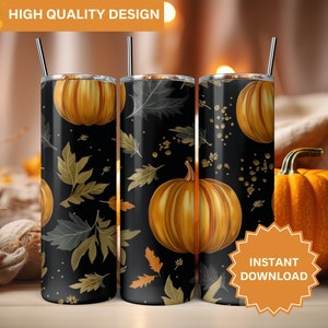 Fall Pumpkins Leaves Seamless PNG Fall Tumbler Wrap 20 oz Skinny Tumbler Sublimation Design Tumbler Wrap Png Instant Digital Download PNG