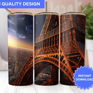 3D Eiffel Tower Landscape Tumbler Wrap Design 20 oz Skinny Tumbler Sublimation Design Tumbler Wrap Png Instant Digital Download PNG