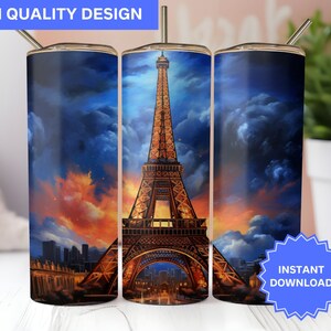 Eiffel Tower Artistic Tumbler Wrap Design 20 oz Skinny Tumbler Sublimation Design Tumbler Wrap Png Instant Digital Download PNG