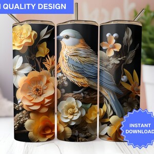3D Tumbler Wrap 3D Sparrow 3D Daffodils 20 oz Skinny Tumbler Sublimation Design Tumbler Wrap Png Instant Digital Download PNG