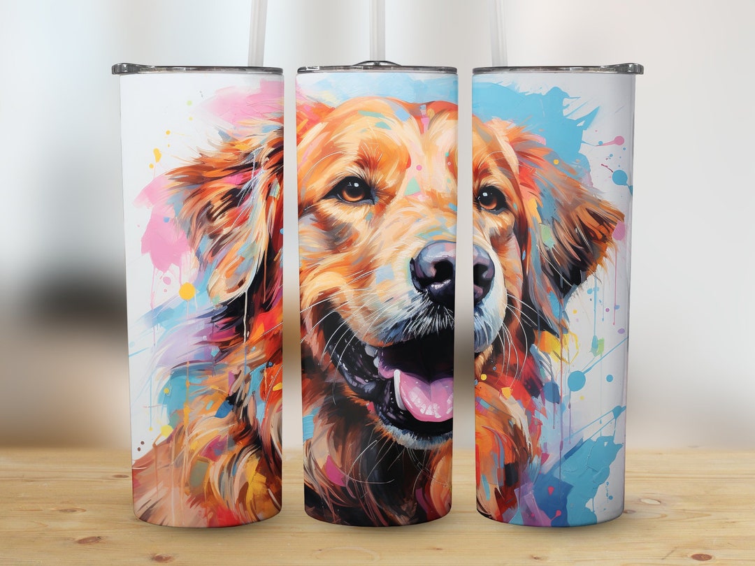 Dog Tumbler Wrap 20oz Skinny Tumbler Sublimation Golden Retriever Dog ...