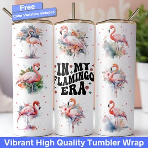 Flamingo Tumbler Wrap, in meiner Flamingo-Ära 20 Unze Skinny Tumbler Nahtlose Sublimationsdesign Flamingo-Liebhaber PNG, Aquarell Flamingo, exotisch