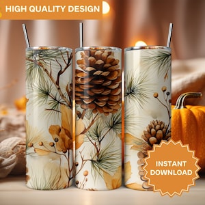 Autumn Season Pinecone Seamless PNG Fall Tumbler Wrap 20 oz Skinny Tumbler Sublimation Design Tumbler Wrap Png Instant Digital Download PNG