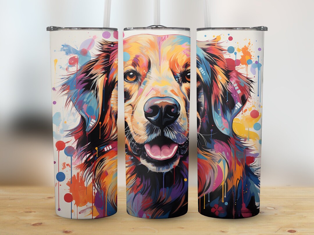 Dog Tumbler Wrap Golden Retriever 20oz Skinny Tumbler Sublimation Dog ...