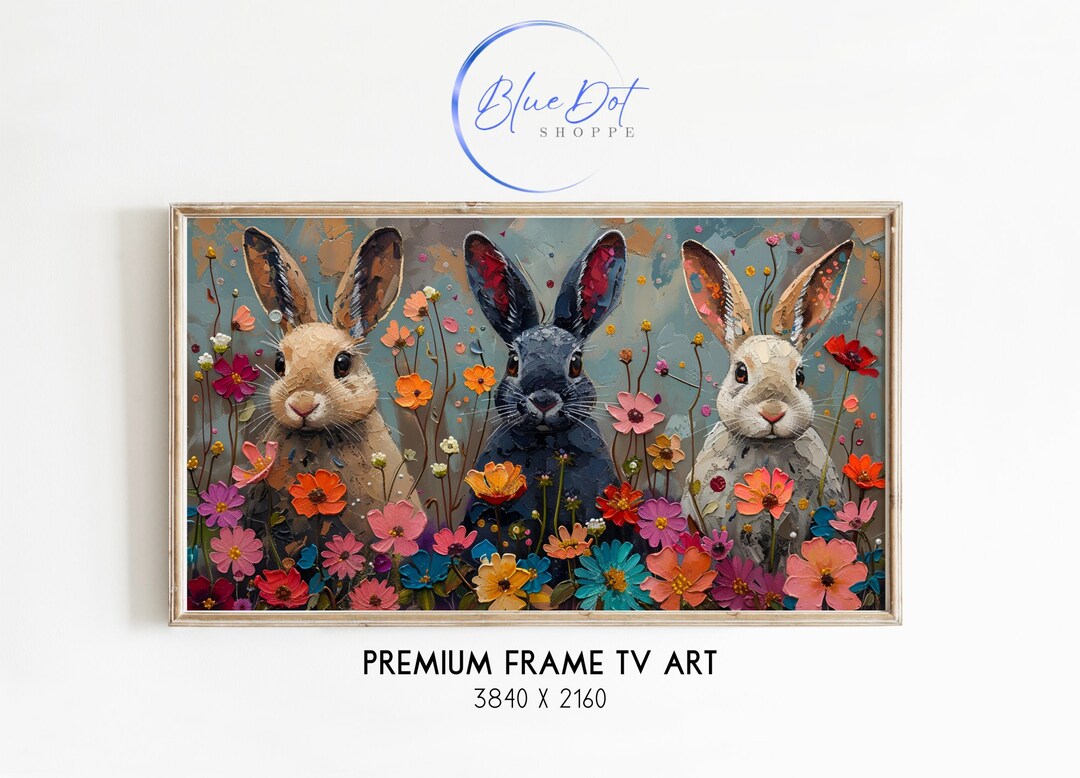 ウサギと花のサムスン フレーム テレビ アート 春のアート テレビ