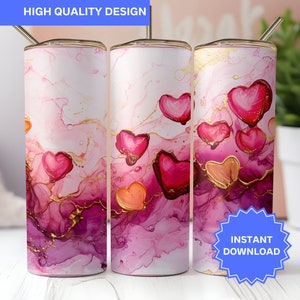 Abstract Heart Tumbler Wrap, Pink Gold Digital Design, Valentine&#39;s Day Love Theme, DIY Craft, Instant Download, Tumbler Accessory PNG