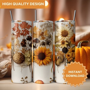 Fall Sunflowers Autumn Leaves Seamless PNG Fall Tumbler Wrap 20 oz Skinny Tumbler Sublimation Design Tumbler Wrap Png Digital Download PNG