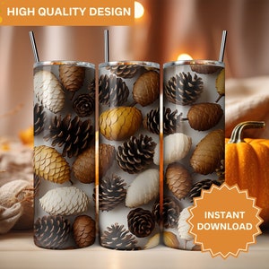 3D Fall Pinecones Autumn Seamless Design Fall Tumbler Wrap 20 oz Skinny Tumbler Sublimation Design Tumbler Wrap Instant Digital Download