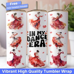 Envoltura para vaso de baile, In My Dance Era, vaso delgado de 20 oz, diseño de sublimación sin costuras, amante del ballet PNG, acuarela, patrón de corazón