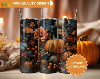 Abóboras De Outono Bagas Folhas De Outono Queda Tumbler Wrap 20 oz Skinny Tumbler Sublimation Design Tumbler Wrap Png Instant Digital Download
