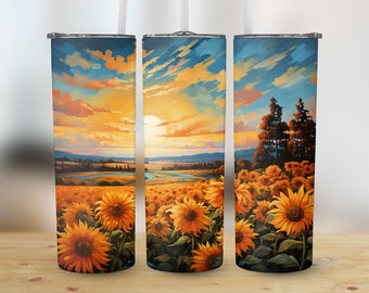 Sunflower Tumbler Design Sunflower Fall Sunset 20 oz Skinny Tumbler Sublimation Design Tumbler Wrap Png Instant Digital Download PNG