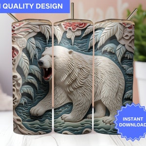 3D Eisbär weißes punziertes Leder 3D Tier Tumbler Wrap 20 oz Skinny Tumbler Sublimation Design Tumbler Wrap Png Sofortiger digitaler Download
