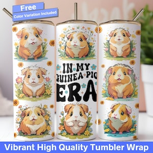 Guinea Pig Tumbler Wrap, In My Guinea Pig Era 20oz Skinny Tumbler Seamless Sublimation Design Guinea Pig Lover PNG Watercolor Sunflowers