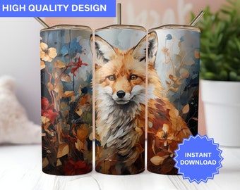 Design De Copo De Outono Tinta Álcool Raposa Folhas De Outono 20 oz Copo Magro Design De Sublimação Copo Envoltório Png Download Digital Instantâneo png