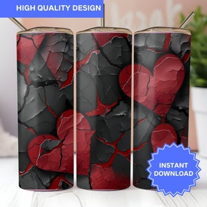 Cracked Heart Pattern Digital Tumbler Wrap, Seamless Love Design, Instant Download Sublimation PNG