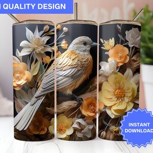 3D Tumbler Wrap 3D Sparrow Yellow Daffodils 20 oz Skinny Tumbler Sublimation Design Tumbler Wrap Png Instant Digital Download PNG