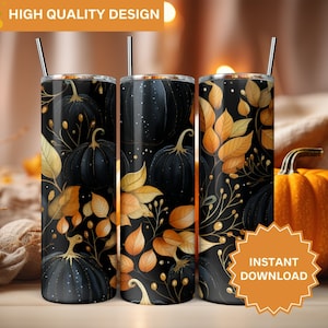 Fall Pumpkins Autumn Leaves PNG Seamless Fall Tumbler Wrap 20 oz Skinny Tumbler Sublimation Design Tumbler Wrap Png Instant Digital Download