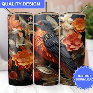 3D Tumbler Wrap 3D Oriole Orange Flowers 20 oz Skinny Tumbler Sublimation Design Tumbler Wrap Png Instant Digital Download PNG