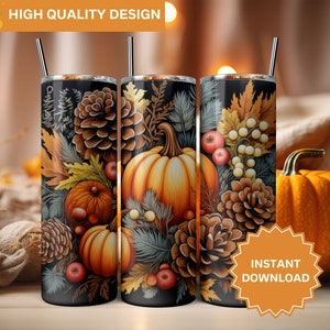 Fall Pumpkin Pinecone Arrangement PNG Fall Tumbler Wrap 20 oz Skinny Tumbler Sublimation Design Tumbler Wrap Png Instant Digital Download